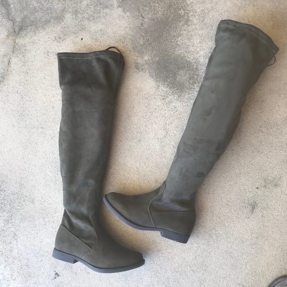 khaki green knee high boots
